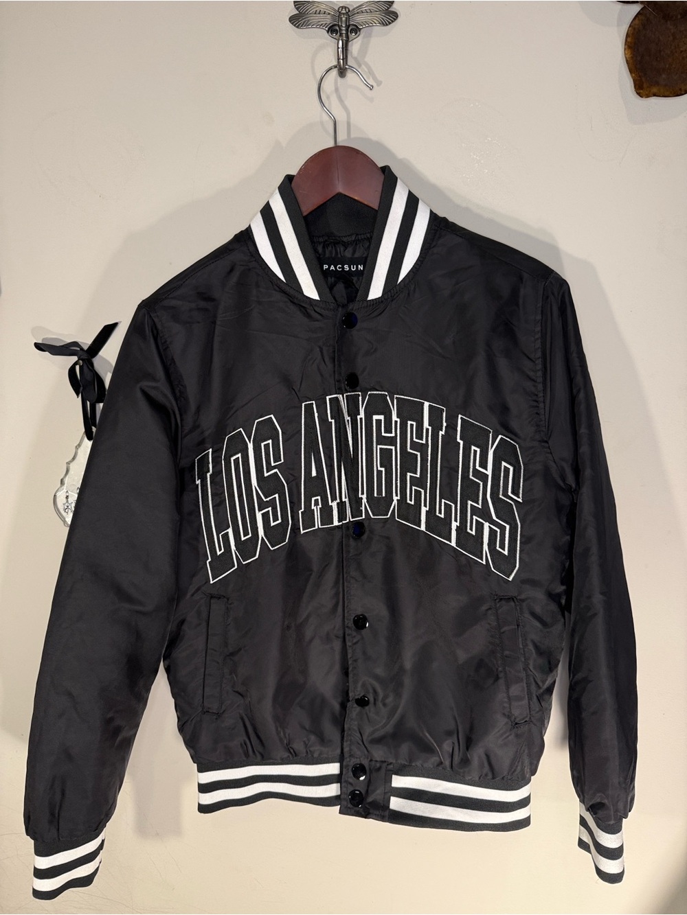 PacSun Black Varsity Jacket with White Trim and LOS ANGELES Script